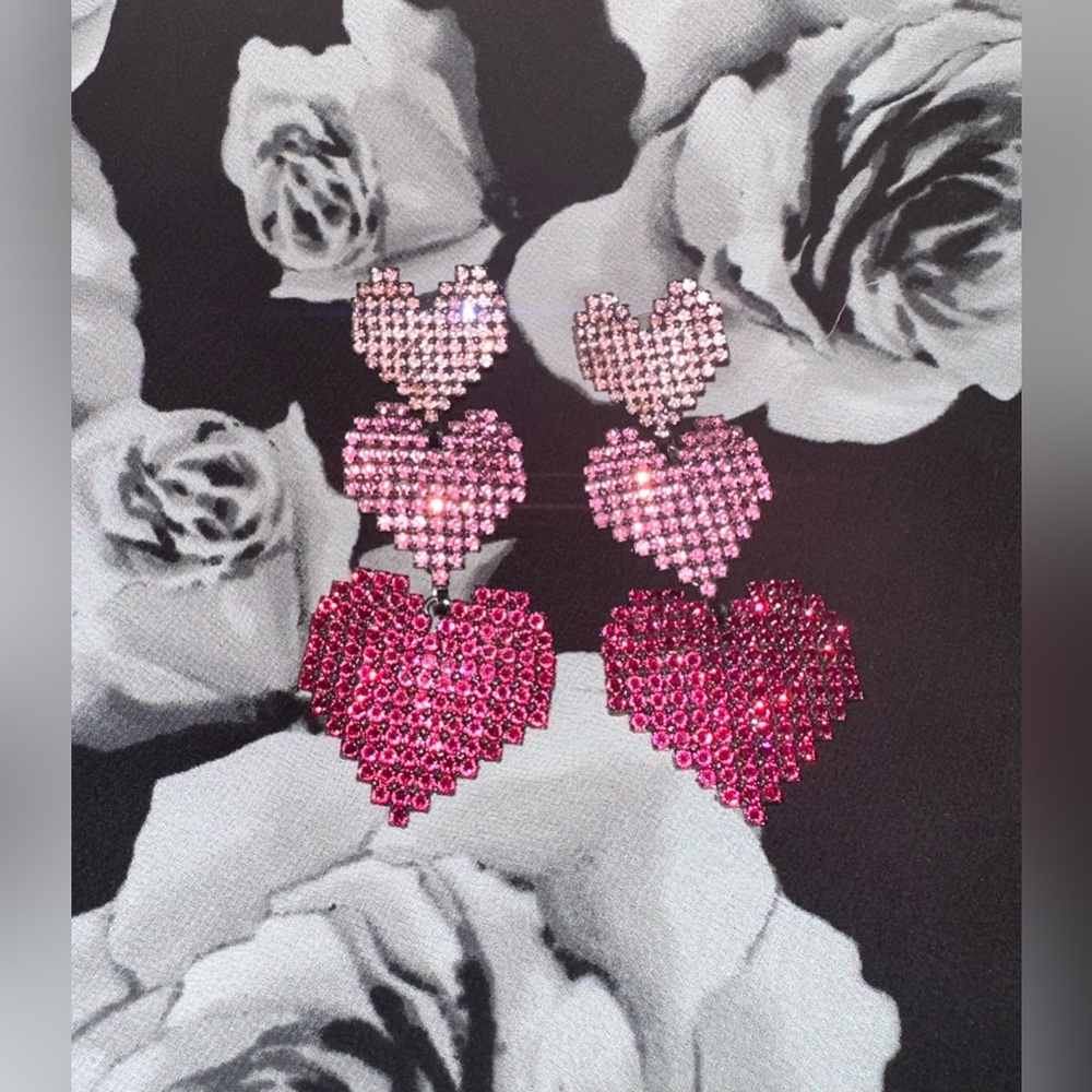 Valentino Triple-Heart Drop Pink Earrings Barbie